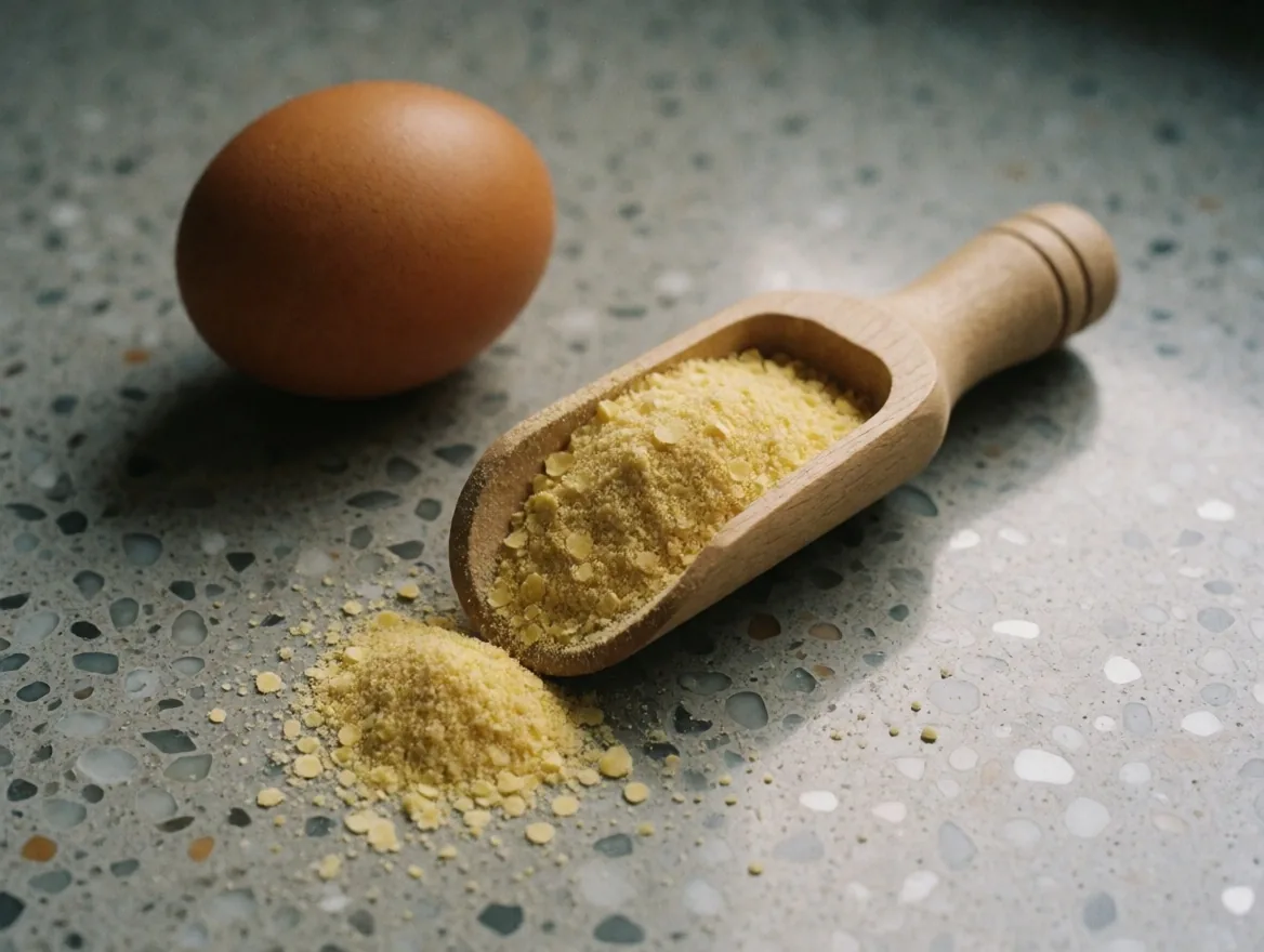 B-vitamin food sources with nutritional yeast on terrazzo